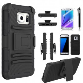 Samsung Galaxy S6 Edge Case, Dual Layers [Combo Holster] Case And Built-In Kickstand Bundled with [Premium Screen Protector] Hybird Shockproof And Circlemalls Stylus Pen (Black)